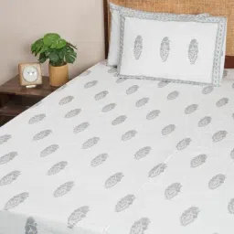 Fabindia Mina Buta Blue Cotton Printed 180 TC Double Flat Bedsheet with 2 Pillow Covers image 3