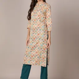 Vaamsi White Cotton Printed Straight Kurta image 3