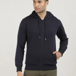 Dragon Hill Navy Cotton Slim Fit Hooded Sweatshirt-image-21