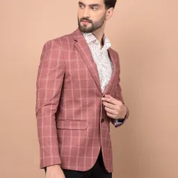 Crimsoune Club Peach Regular Fit Checquered Blazer image 3