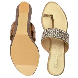 Rocia by Regal Women's Antique Gold Toe Ring Wedges image 3
