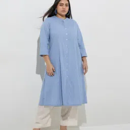 Diza by Westside Blue Solid Cotton A-Line Kurta image 4