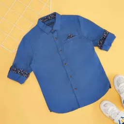 Pantaloons Junior Boys Amparo Blue Cotton Over Dyed Full Sleeves Shirts-image-57