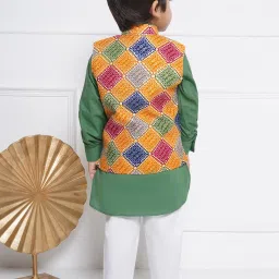 AJ Dezines Kids Multicolor Printed Full Sleeves Kurta, Pyjamas with Waistcoat image 2