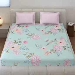 Monte Carlo Edmond Light Pink Polyester Printed 130 GSM King Bedsheet with 2 x Pillow Covers image 2