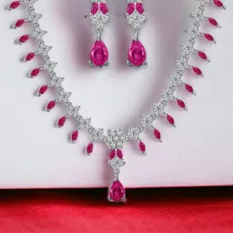 Rihi by P.C. Chandra Jewellers 925 Silver Pink Petal Bib Set for Women & Girls image 2