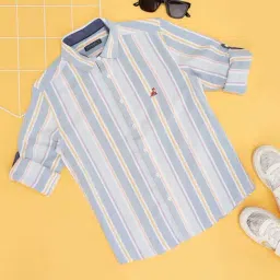 Pantaloons Junior Boys Crystal Blue Cotton Striped Full Sleeves Shirts-image-30