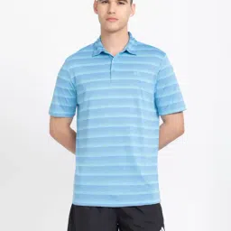 adidas Blue Regular Fit Striped Sports Polo T-Shirt-image-3