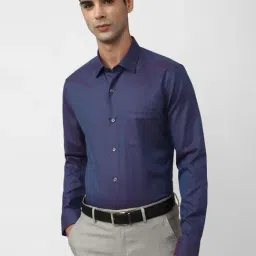Peter England Elite Blue Cotton Slim Fit Printed Shirt-picture-28