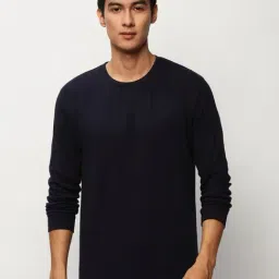 SHOWOFF Navy Blue Slim Fit Self Pattern Sweatshirt-image-66