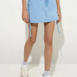 nuon women Nuon by Westside Light Blue Criss-Cross Detailed High-Rise Denim Skirt-picture-32