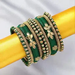 Peora Green Silk Thread Stone Studded Kundan Chuda Bangle -Set of 18-image-99