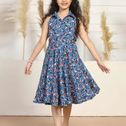 Fashion Dream Kids Blue Floral Fit & Flare Dress-picture-18
