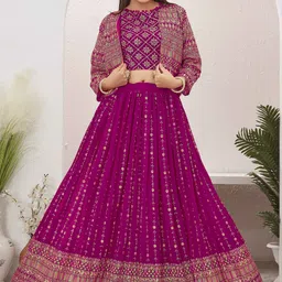 Chandbaali Embroidered Sequinned Boat Neck Ready to Wear Lehenga & Choli With Jacket-picture-33