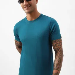 Bewakoof Blue Regular Fit Solid T-Shirt-picture-24
