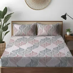 WEAVE AND DECOR White Printed Pure Cotton 300 TC Super King Bedsheet Set 1.98 x 1.98 m-image-55
