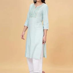 YU by Pantaloons Blue Cotton Embroidered Straight Kurta-image-97
