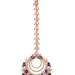 Saraf Rs Jewellery Rose Gold Plated Blue Ad Studded Circular Design Handcrafted Maang Tika-image-87