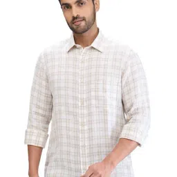 Colorplus Beige Linen Tailored Fit Checks Shirt-picture-18