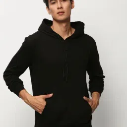 SHOWOFF Black Slim Fit Hooded Sweatshirt-image-80