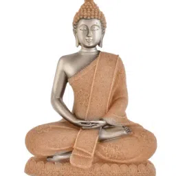 Tayhaa Grey & Beige Resin Sacred Serenity Buddha Statue image 2