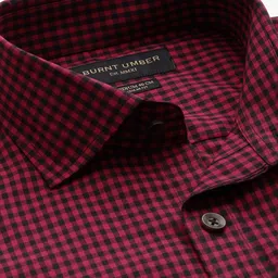 Burnt Umber Men Grid Tattersall Opaque Checked Casual Shirt image 2