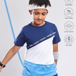 Pine Active Skin Friendly & Breathable Half Sleeves Text Print T Shirt - Blue White-picture-46