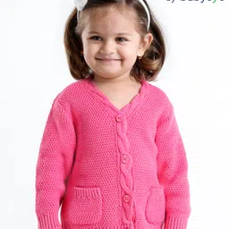 Babyoye Eco Conscious 100% Cotton Solid Full Sleeves Sweater With Front Pocket -  Pink-picture-25