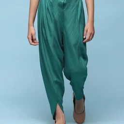BIBA Rayon Full Length Solid Herem Dhoti - Green-picture-14
