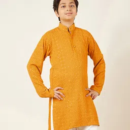 AJ Dezines Cotton Full Sleeves Sequin Embroidered Chikankari Kurta - Yellow-picture-28