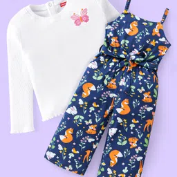 Babyhug Single Jersey Knit Deer Print Jumpsuit with Full Sleeves Inner Top - Navy Blue & White-picture-16