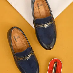 Stefens Synthetic Self Design Loafers - Blue-picture-24