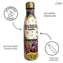 SANJARY stainsless steel madrid town print water bottle 500 ml for kids color design may vary-picture-15