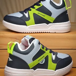 asian Go Chase Text Designed Colour Blocked Lace Up Sneakers - Navy Blue & Green-image-70