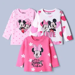 Babyhug Disney Single Jersey Knit Full Sleeves T-Shirts with Minnie & Friends Graphics Pack of 3 - Pink & White-picture-25