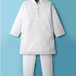 Dapper Dudes Full Sleeves Abstract Embroidered Kurta Pyjama Set - White-picture-6