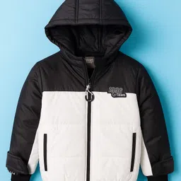 Little Kangaroos Tafetta Woven Full Sleeves Hooded Padded Jacket With Badge Detailing - Black-picture-21