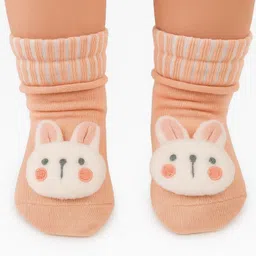 Neska Moda Cotton Elastane Bunny Applique Detailed Socks - Orange-picture-15