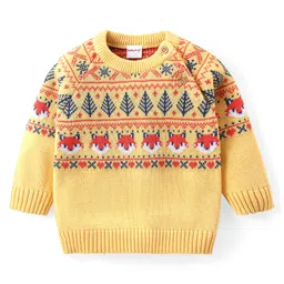 Babyhug Organic Cotton Knit Raglan Sleeves Sweater Set with Cap Fox Design - Yellow image 2