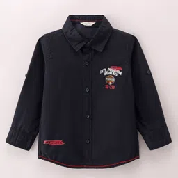 INFINITY Cotton Full Sleeves Text Printed Shirt - Navy Blue image 3