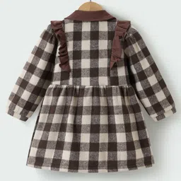 Kookie Kids Full Peasant Sleeves Checkered Winter Jacket with Frill Detailing - Brown image 2