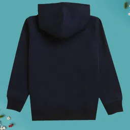 NUSYL Fleece Full Sleeves Shimmered Think Positive Text & Buttery Printed Hoodie - Navy Blue image 3