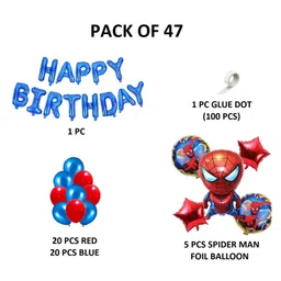 Bubble Trouble 47 pcs Super Hero Theme Birthday Party Decorations Happy Birthday Blue Foil Banner Character Foil Set Red & Blue Balloons Birthday Decoration for Boys (Pack of 47 Blue) image 2