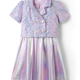 Hola Bonita Knit Shimmer Party Dress With Half Sleeves Sequinned Jacket - Lilac image 2