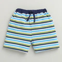 BUMZEE Cotton Knit Above Knee Length Striped & Text Printed Shorts Pack of 2 - Light Green & Multicolor image 2