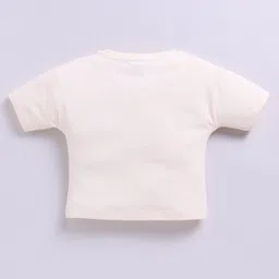 Biskid Cotton Half Sleeves Good Vibe Text Puff Printed Top - Cream image 3