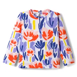 Babyhug Cotton Knit Full Sleeves Frock & Inner T-Shirt With Floral Print - Wine & White image 2