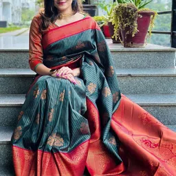 CaniBani Woven Design Zari Silk Blend Handloom Banarasi Saree image 4