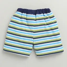 BUMZEE Cotton Knit Above Knee Length Striped & Text Printed Shorts Pack of 2 - Light Green & Multicolor image 3