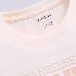 Biskid Cotton Half Sleeves Good Vibe Text Puff Printed Top - Cream image 4